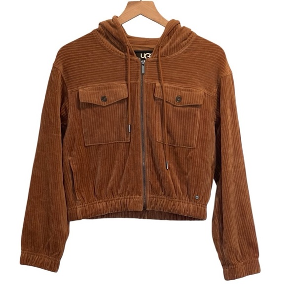 UGG Julissa Corduroy Zip-Up Hoodie Bomber Jacket, Brown, Short Length, Size XS - Picture 2 of 15
